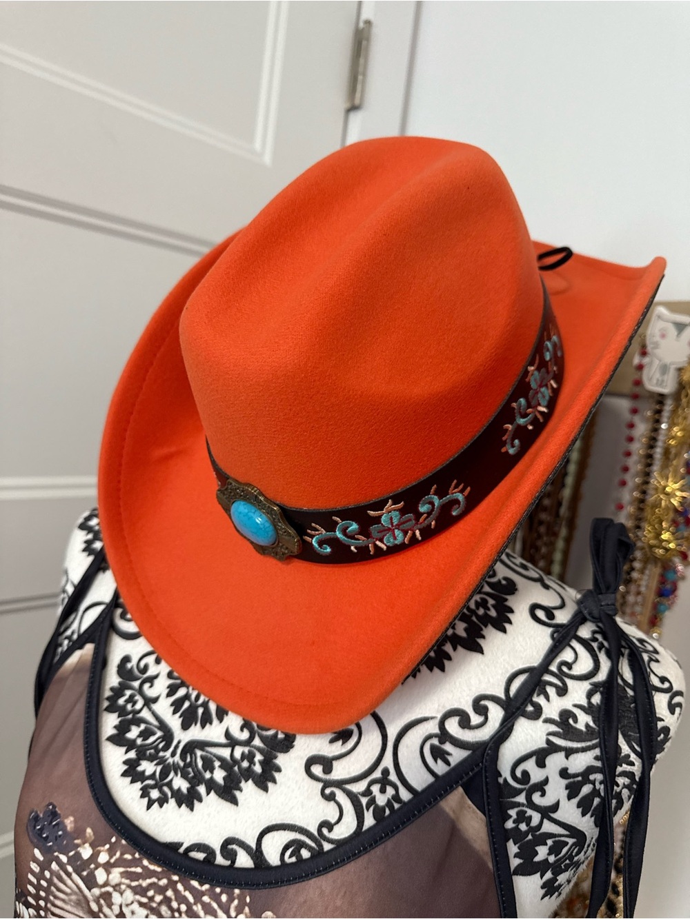 Orange Western Felt Hat with Turquoise Concho